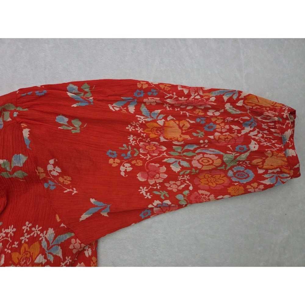 Pilcro Anthropologie Sidney Batwing Peasant Blouse Red Floral Gauze Top Sz S - Picture 8 of 8